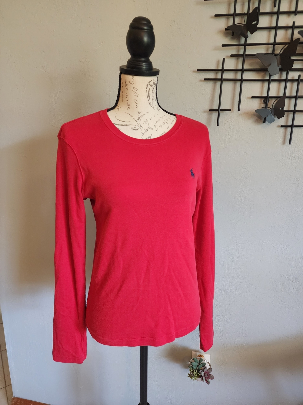 Ralph Lauren Sport Red Long-Sleeve Classic Crewneck Top, 100% Cotton